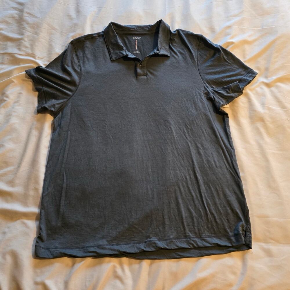 Proof Polo Shirt Mens XL snap closure Gray Merino Wool Classic Fit Short Sleeve